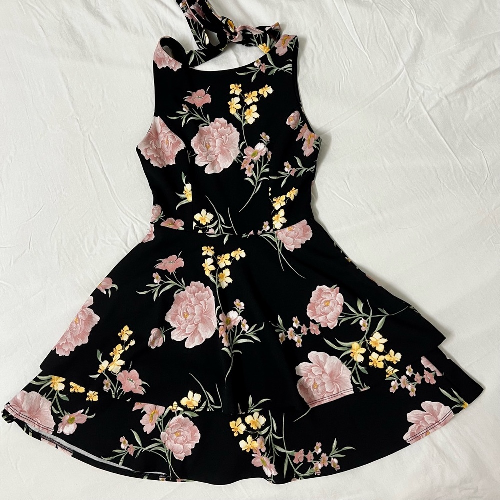 Floral Black Mini Graduation Dress